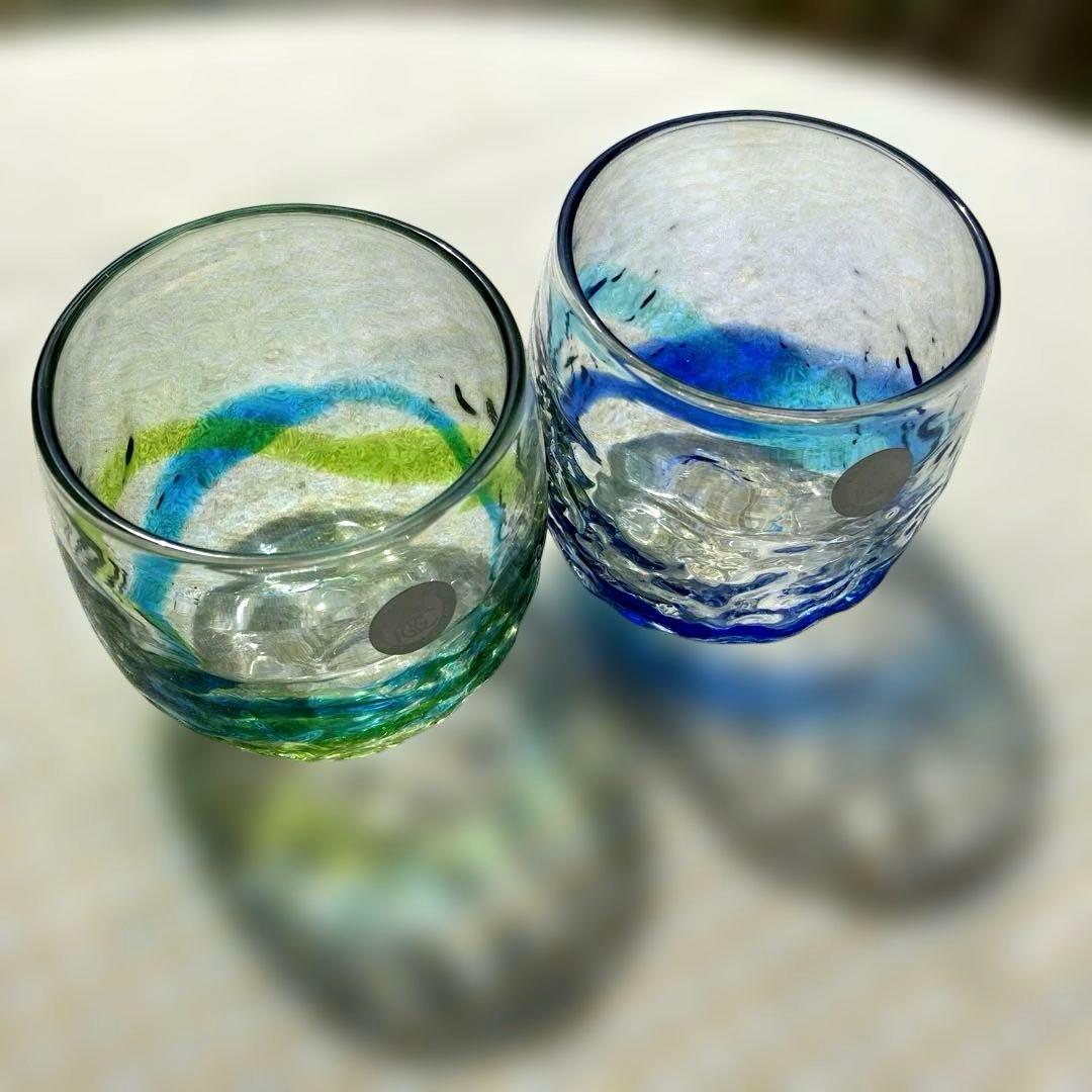 琉球ガラス　波模様グラス　2個セット