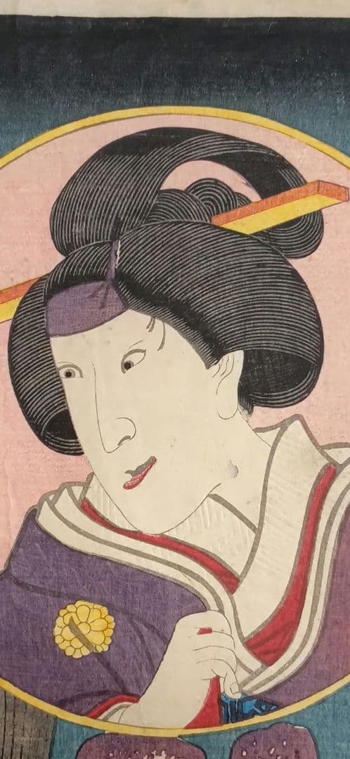 浮世絵版画、今昔児手柏七（召仕おはつ、尾のへ)三代歌川豊国（国貞)画安政2年出版