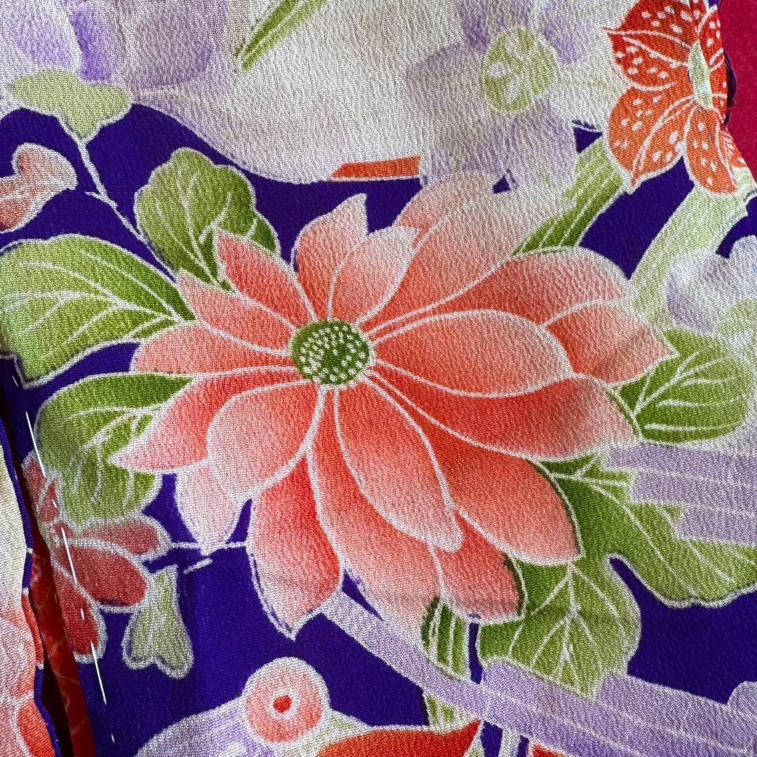 市松人形 12号(42cm)サイズの着物　比翼仕立て　紫　淡い色の花堤太鼓　　こ