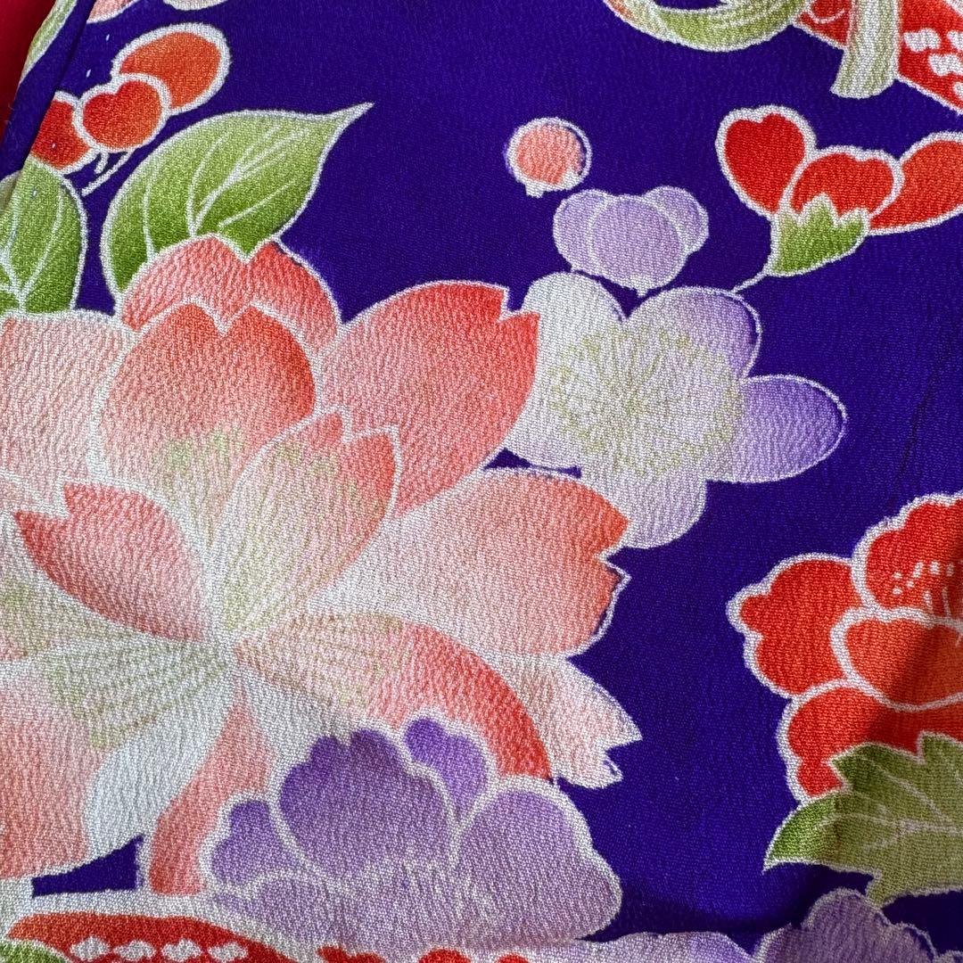 市松人形 12号(42cm)サイズの着物　比翼仕立て　紫　淡い色の花堤太鼓　　こ