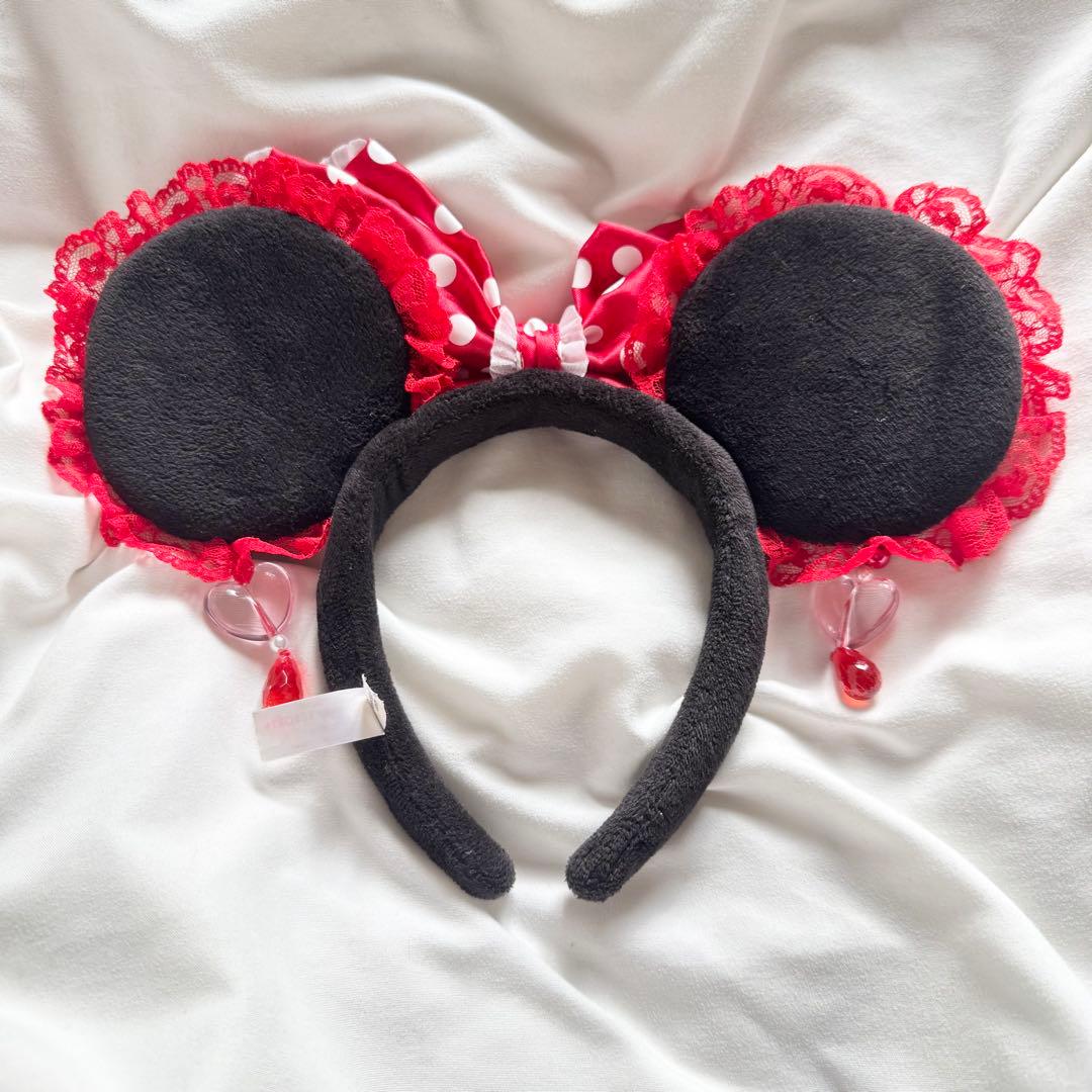 ディズニー　カチューシャ　イヤリング　水玉　赤　ミニー　レア　超美品　♡