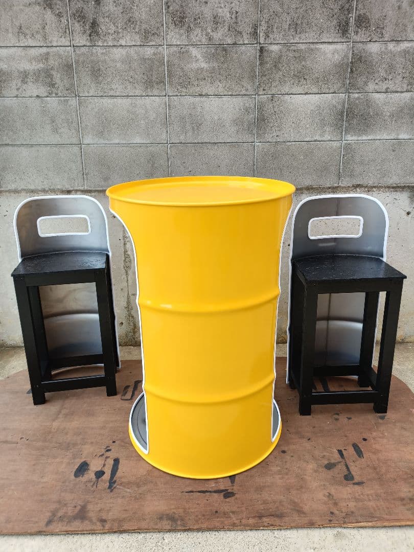 受注生産品ドラム缶remakeテーブル＆チェア【イエロー】