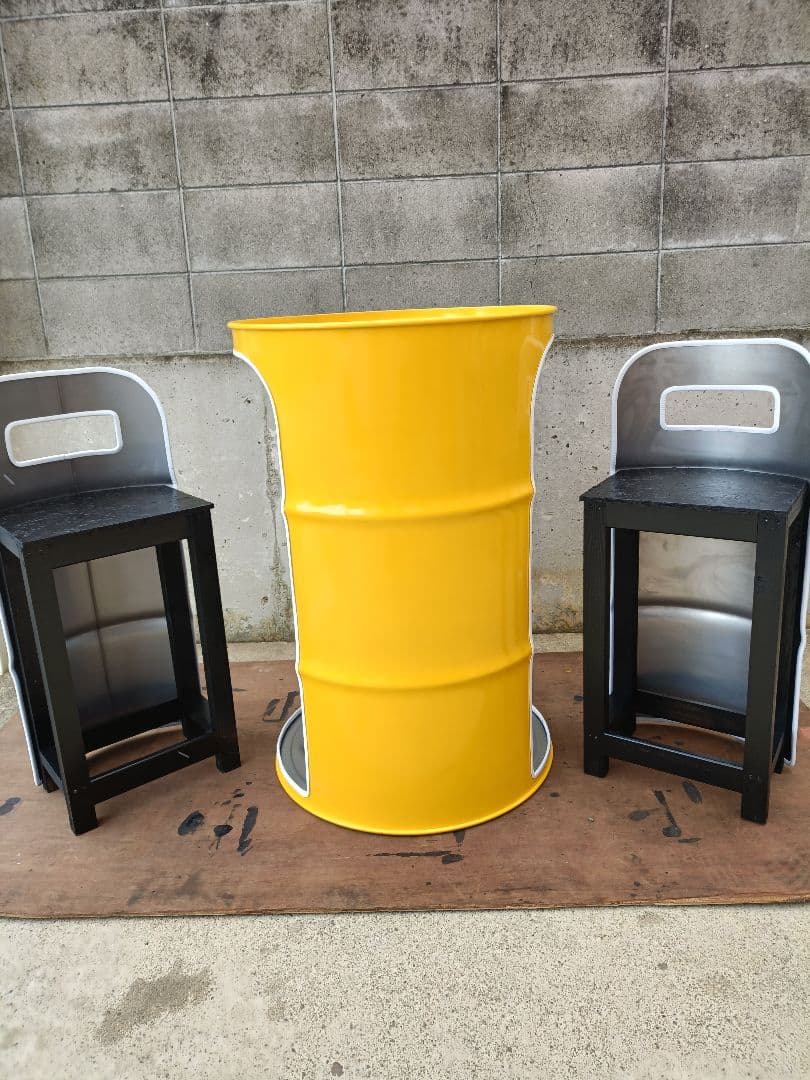 受注生産品ドラム缶remakeテーブル＆チェア【イエロー】