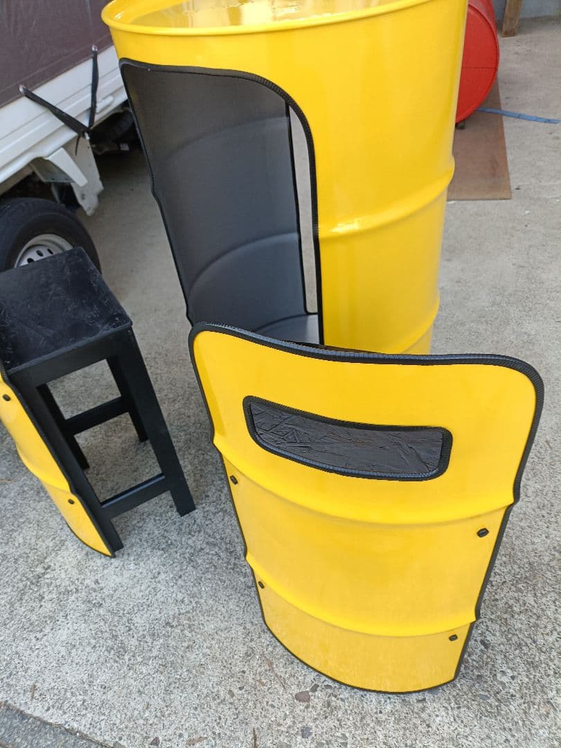 受注生産品ドラム缶remakeテーブル＆チェア【イエロー】