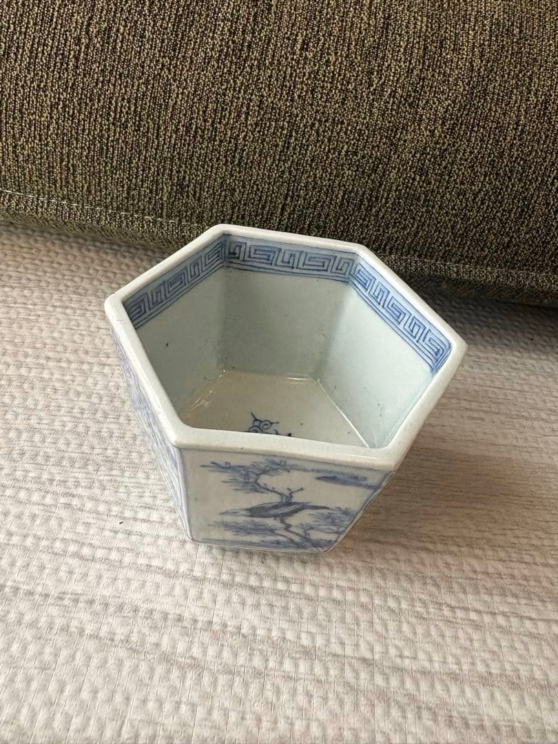 染付　六角　小鉢　湯呑　火入？