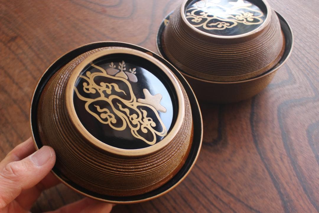時代逸品！風情ある千筋糸目挽きに優美な桐文蒔絵の映える煮物椀２点（検雑煮椀