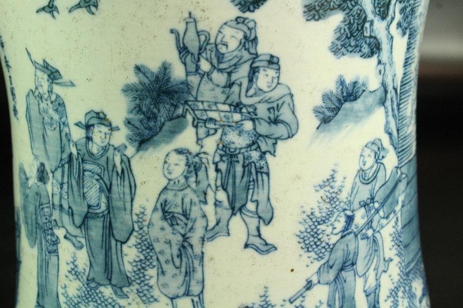 中国美術 染付 人物画 筆筒 玉堂佳器 文房四宝(K-YC680)