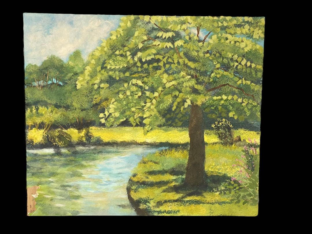 絵画　油絵3点　貼り絵2点　キャンバス　ひまわりなど