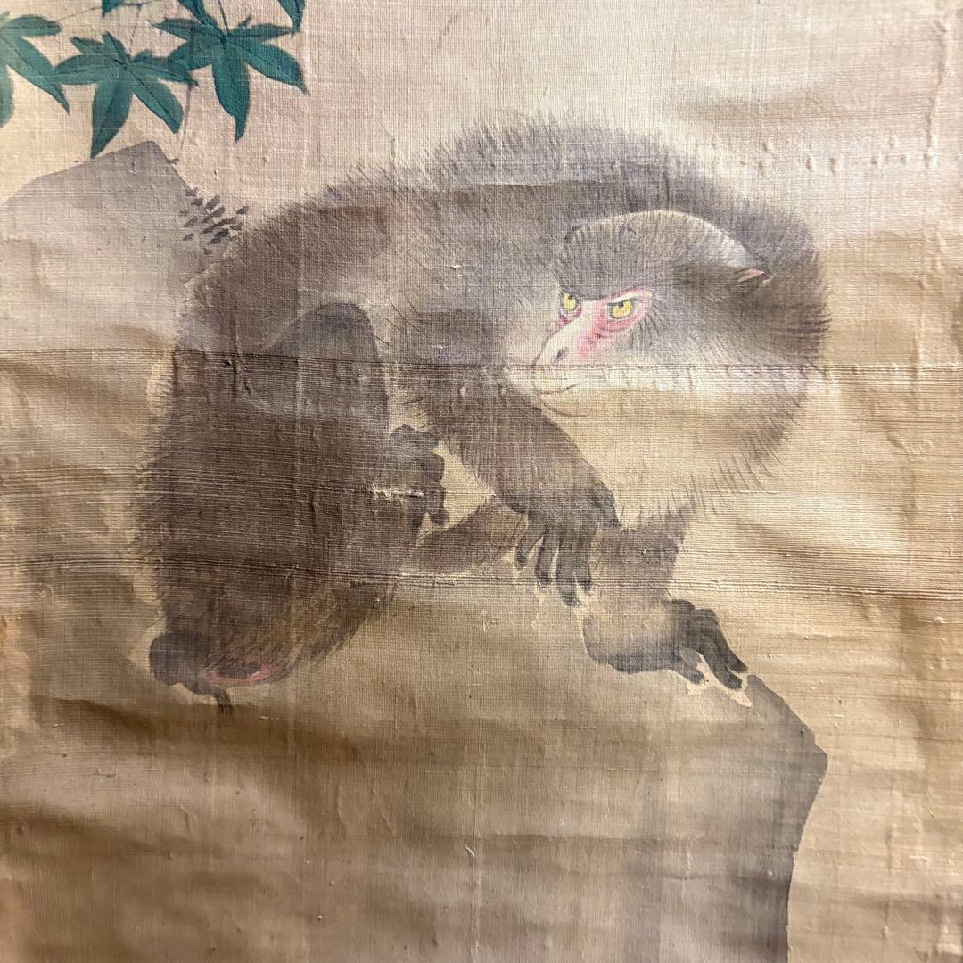 掛軸 在銘 猿 紅葉 画 箱なし 掛け軸 Z9