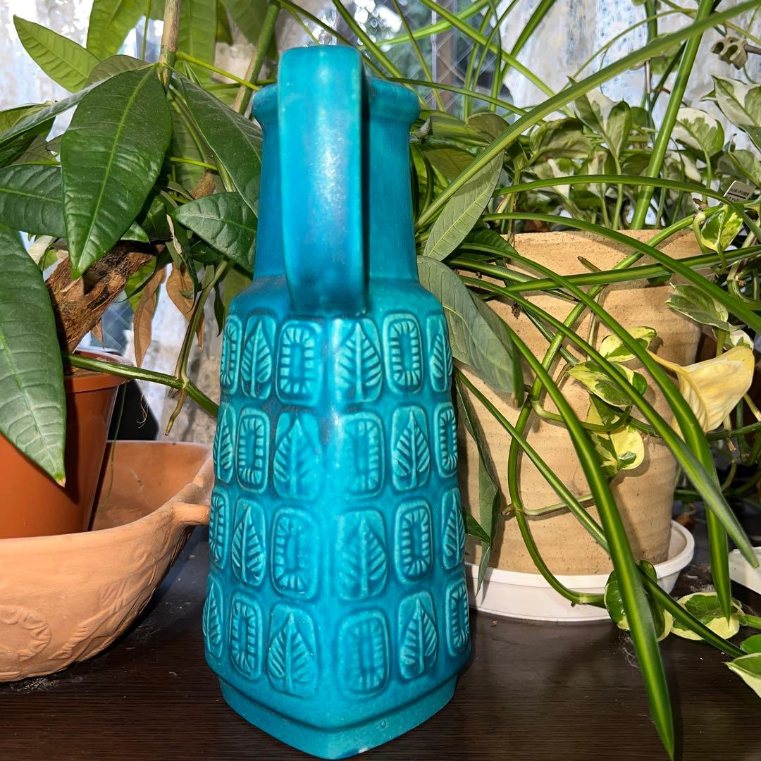 Bay Keramik葉模様の青緑色陶器花瓶 250-25