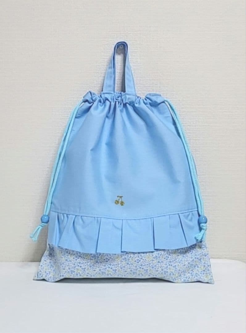 88.入園入学セット　女の子　水色 小花柄 フリル付き5点セット☆