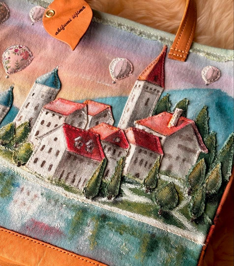 (手づくり)\"最高の場所へ\"絵画ハンドショルダーバッグ/刺繍