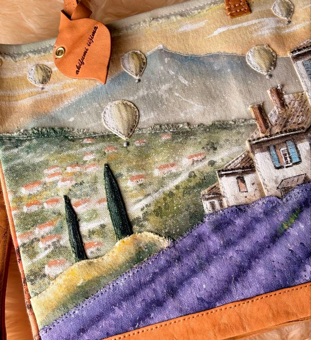(手づくり)\"最高の場所へ\"絵画ハンドショルダーバッグ/刺繍