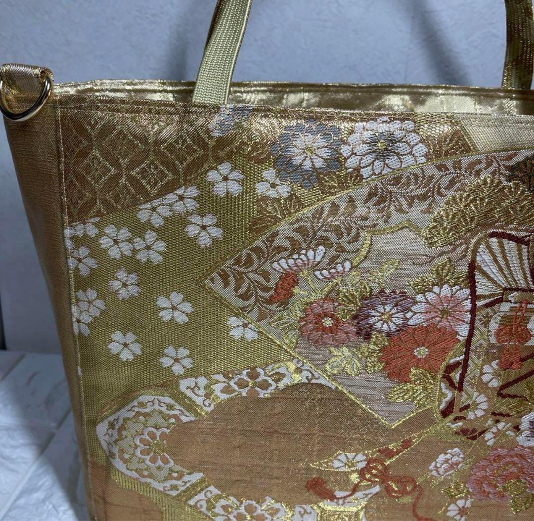 帯リメイクバッグ古典柄 宮中紋様(王朝姫之詩)姫様 正絹帯 西陣織／鳳凰 御所車