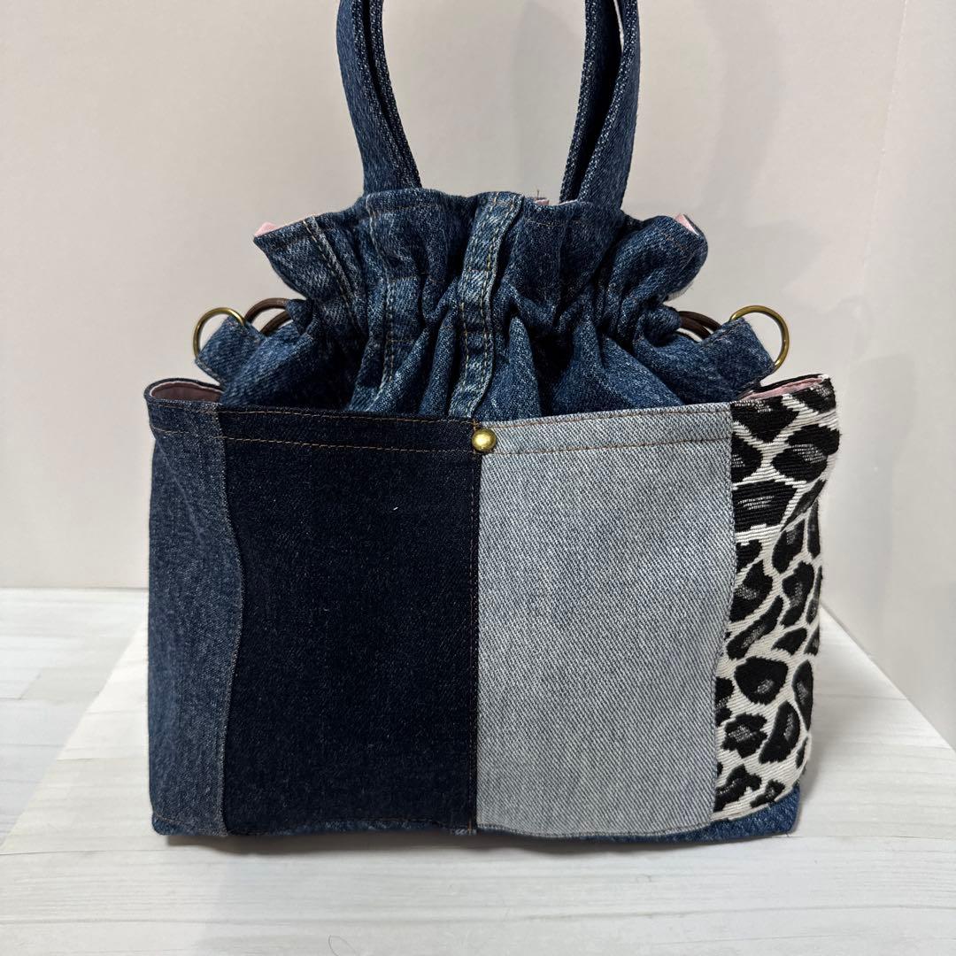 コロ葱(マロ)様　ハンドメイド　デニムリメイク　巾着トートバッグ
