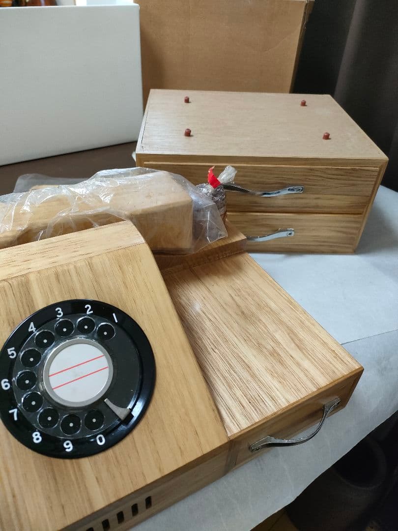 木製ウッドウォン　ヴィンテージ電話　レトロ家具　未使用品　時代物
