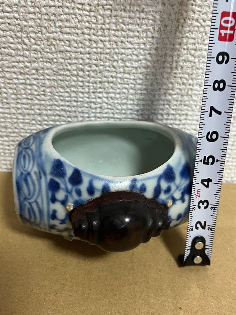 中国古美術 宣徳年制銘染付草花文小鳥飼い餌入、水入時代物