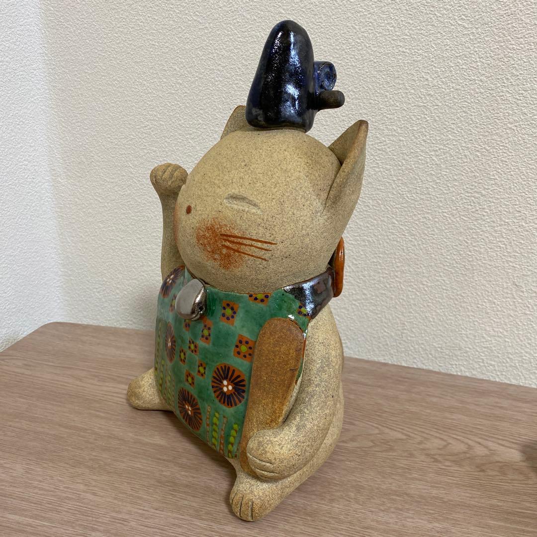 益子焼　加藤 麻里作 陶器　お内裏様　猫　ネコ　22センチ