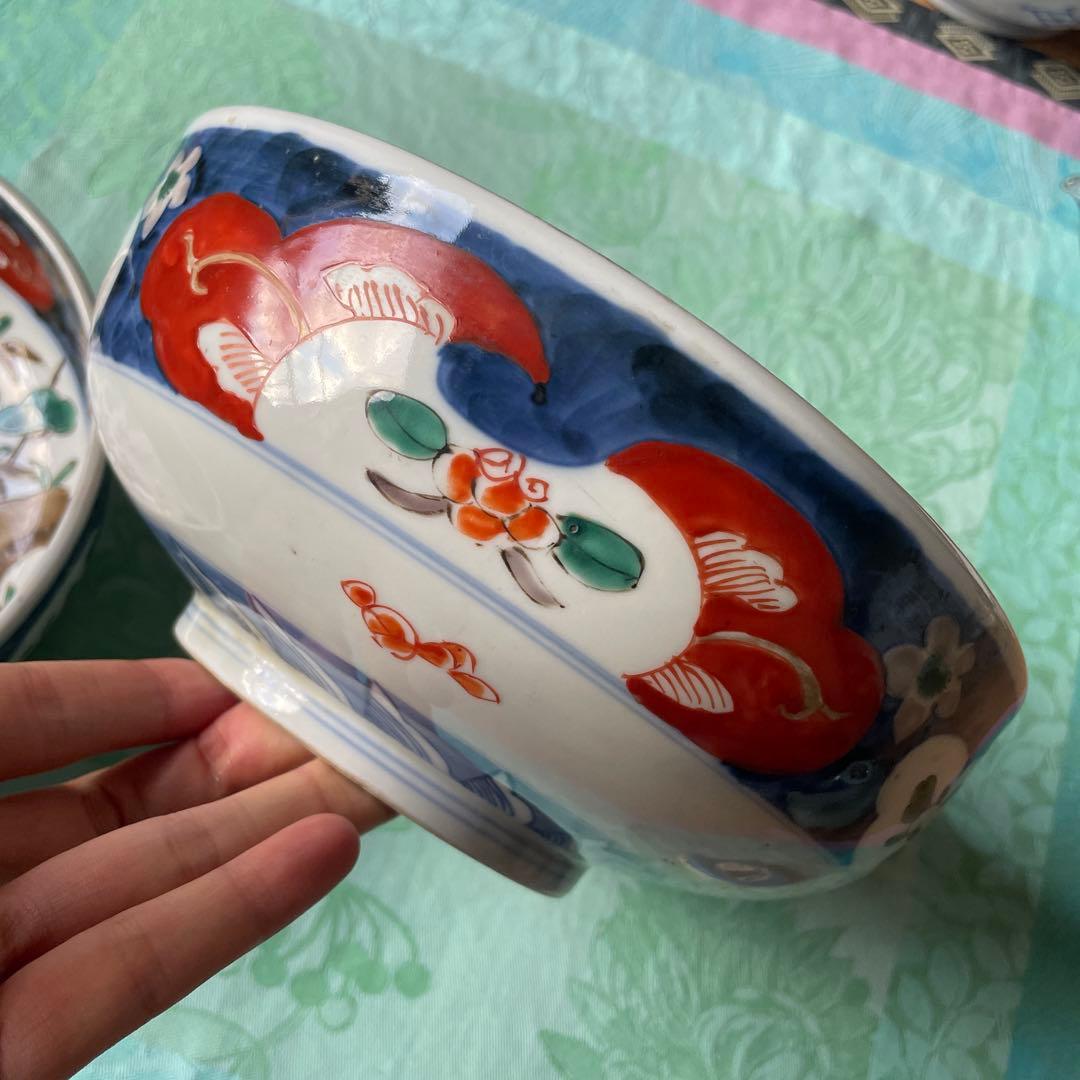 幕末明治　伊万里焼　色絵　2組　深鉢