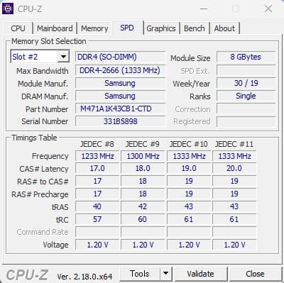 Samsung DDR4-2666 8GBメモリ 2枚セット合計16GB