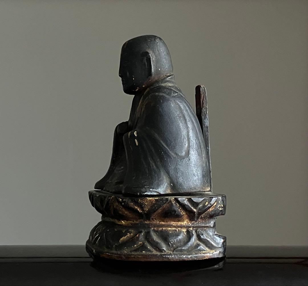【祈りの行方•古い木彫高僧像 江戸初期〜中期頃 約13㎝ 念仏聖】骨董仏像彫刻