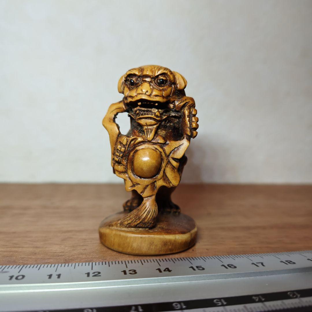 時代提物 木彫根付 大振 【立獅子】高さ約6.5cm 重さ約24g◇縁起物◇聖獣