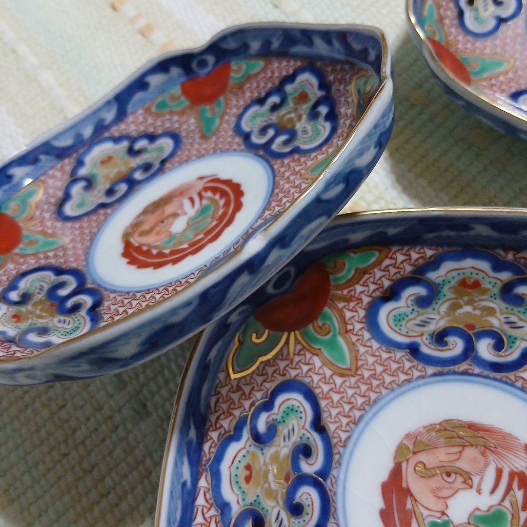 大聖寺伊万里　大明成化年製　錦角型小皿 3客