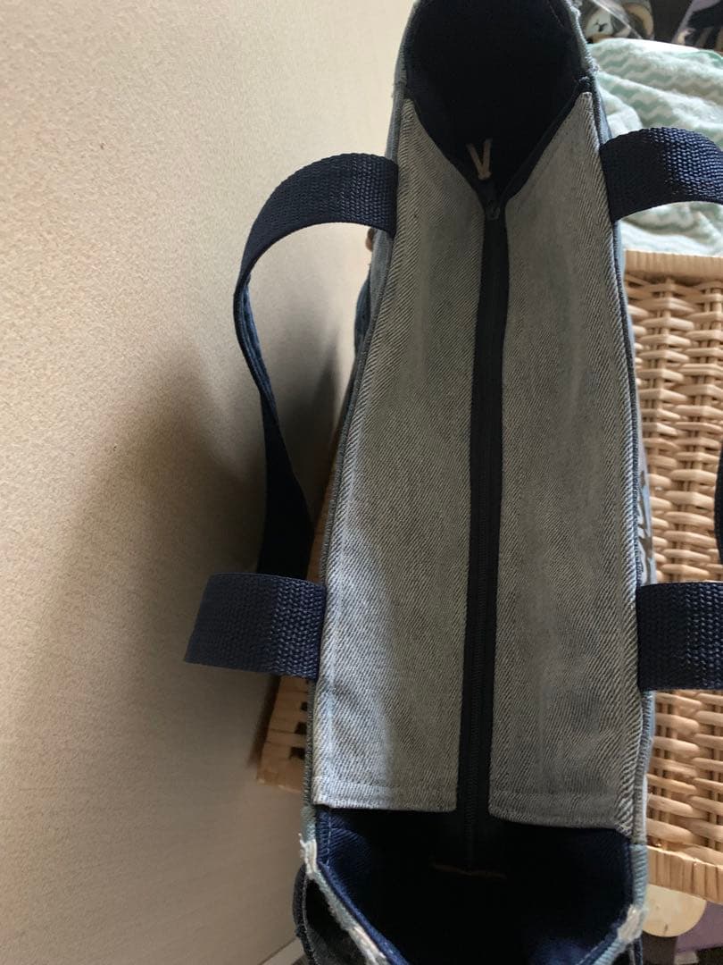 1786【ミカン、メロン】まんまるトートバッグ(L)、デニムリメイク