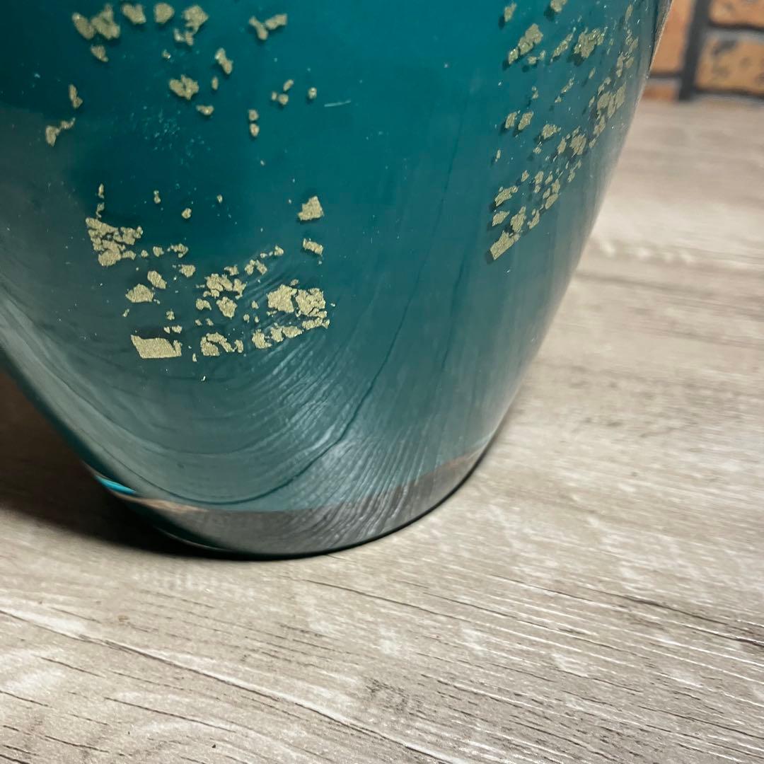 D-壁【希少・本金使用】KAMAY GLASS JAPAN 花瓶ターコイズブルー