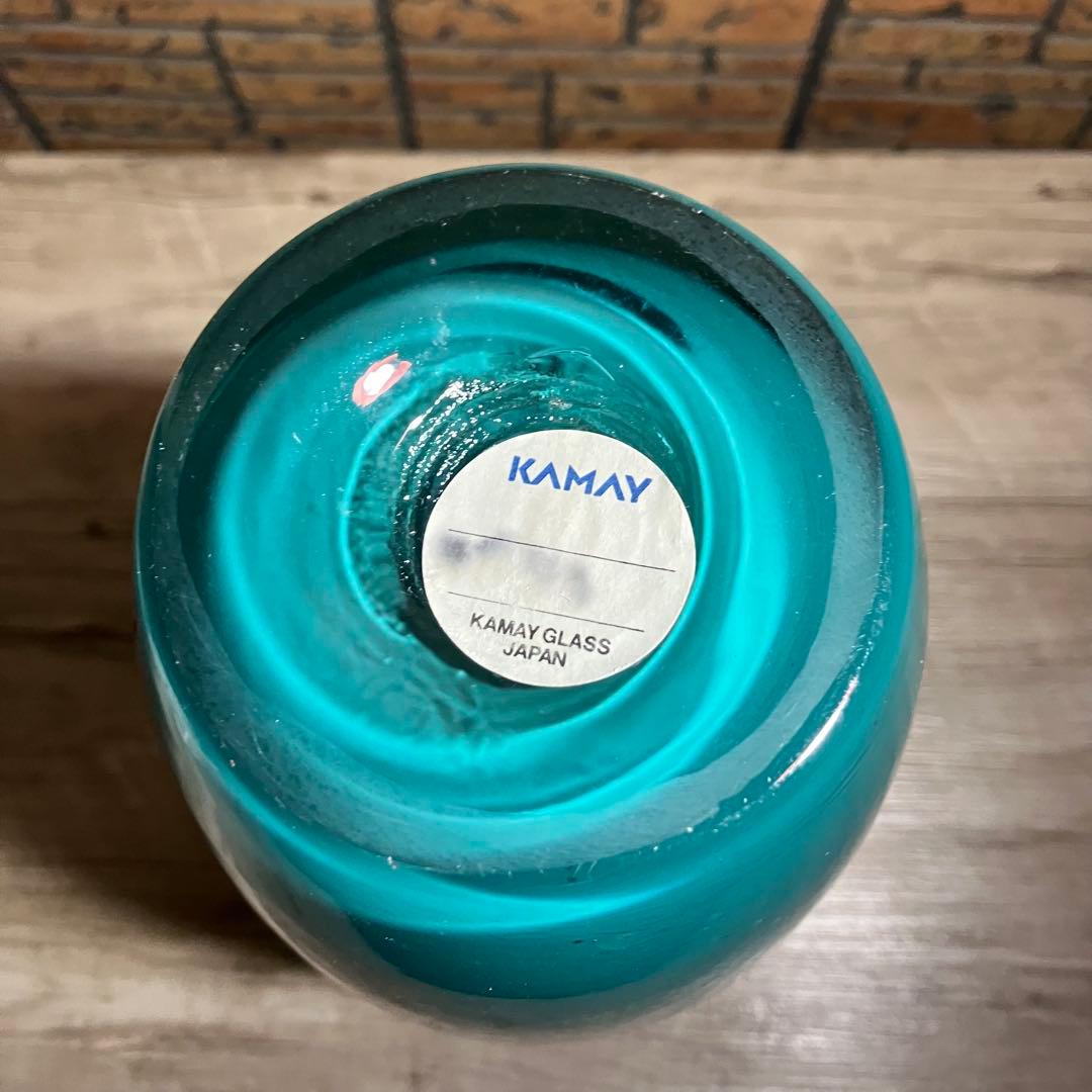 D-壁【希少・本金使用】KAMAY GLASS JAPAN 花瓶ターコイズブルー