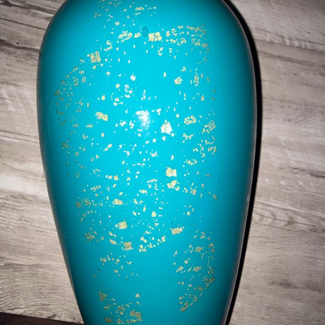 D-壁【希少・本金使用】KAMAY GLASS JAPAN 花瓶ターコイズブルー