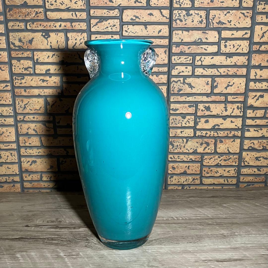 D-壁【希少・本金使用】KAMAY GLASS JAPAN 花瓶ターコイズブルー