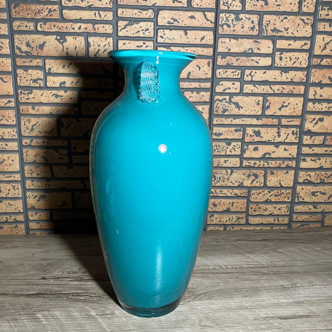 D-壁【希少・本金使用】KAMAY GLASS JAPAN 花瓶ターコイズブルー