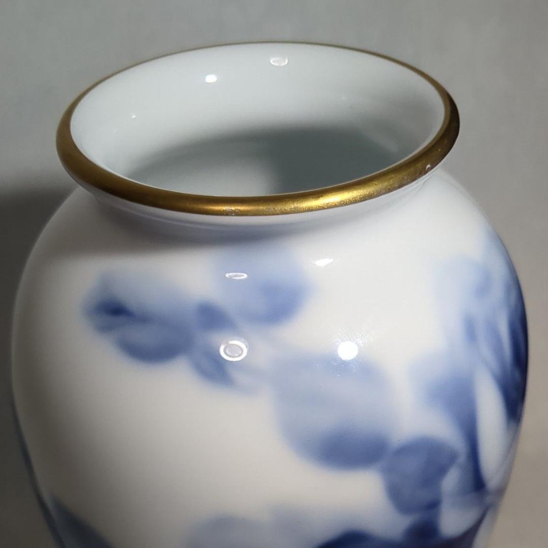 大倉陶園 23cm花瓶 ブルーローズ 陶磁器 花器 花入 青い薔薇 USED美品