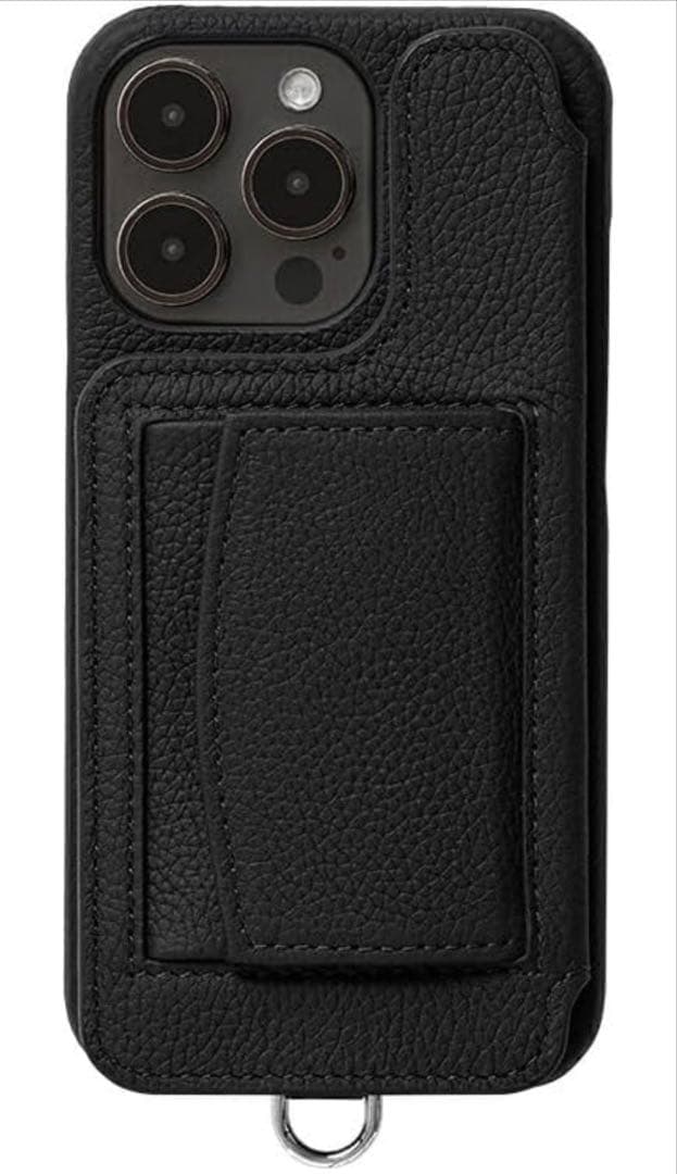 デミュウ iPhone16pro ケース レザーカードポケット付き ブラック