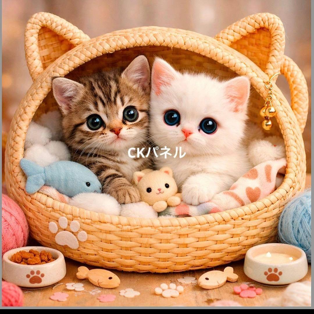 激レア籠の中のにゃんこパネル生地　ハンドメイド