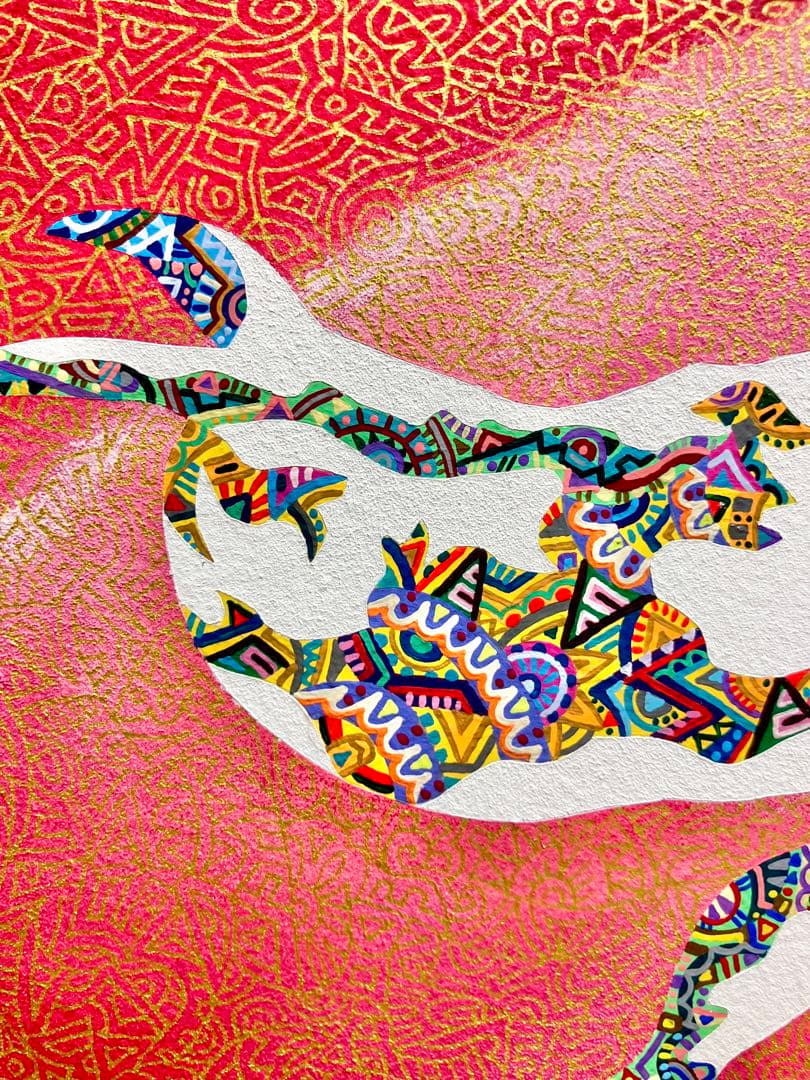 原画　鯨　動物画　絵画　アクリル画　現代アート　細密画　手描き　一点物