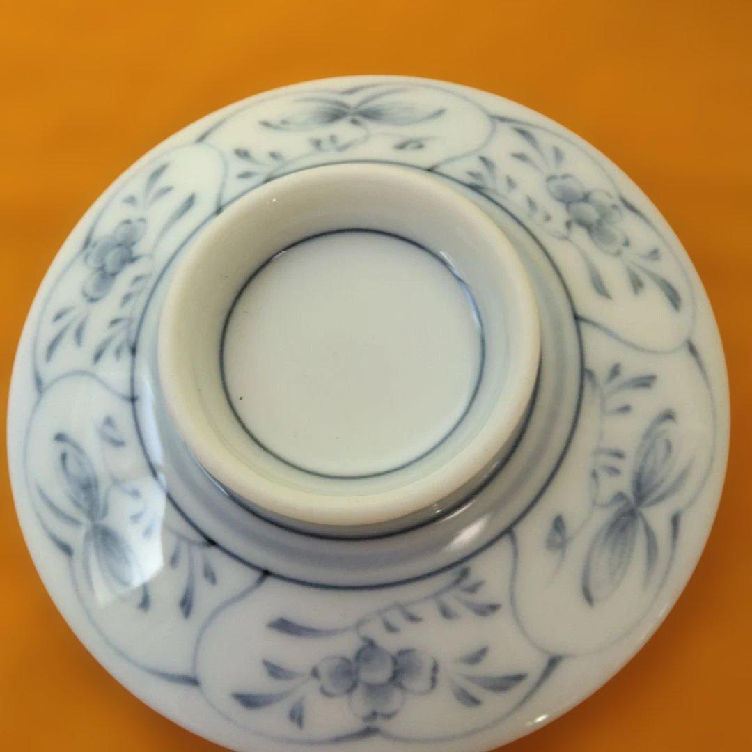 有田焼　光峰釜　白磁藍色草花手描き茶碗蒸し器　18個