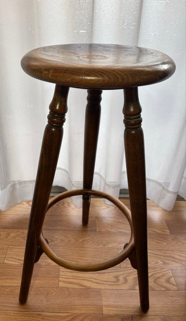 飛騨高山 柏木工　ヴィンテージハイスツール　木製丸椅子　古家具