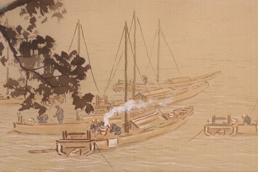【模写】日本画まくり3点まとめ 在銘 佳山 山水人物風景 絹本 掛軸 CM426