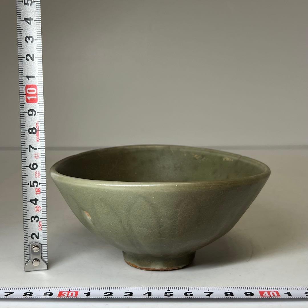 中国明時代　七官青磁茶碗 最大幅約12.8cm 東キ8-0326☆2F