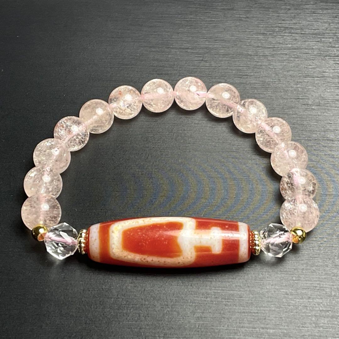 紅天珠・宝瓶天珠と9mmライモナイトインクォーツのブレスレット❣️❣️