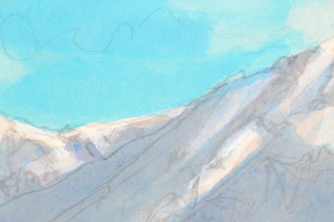 No5196 額装　山本朔士　「新雪の大山」　水彩画　色紙　直筆サイン　送料無料