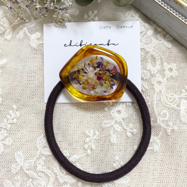 ハンドメイド　レジン　お花　ヘアゴム　ポニーフック　ブローチ　no.197
