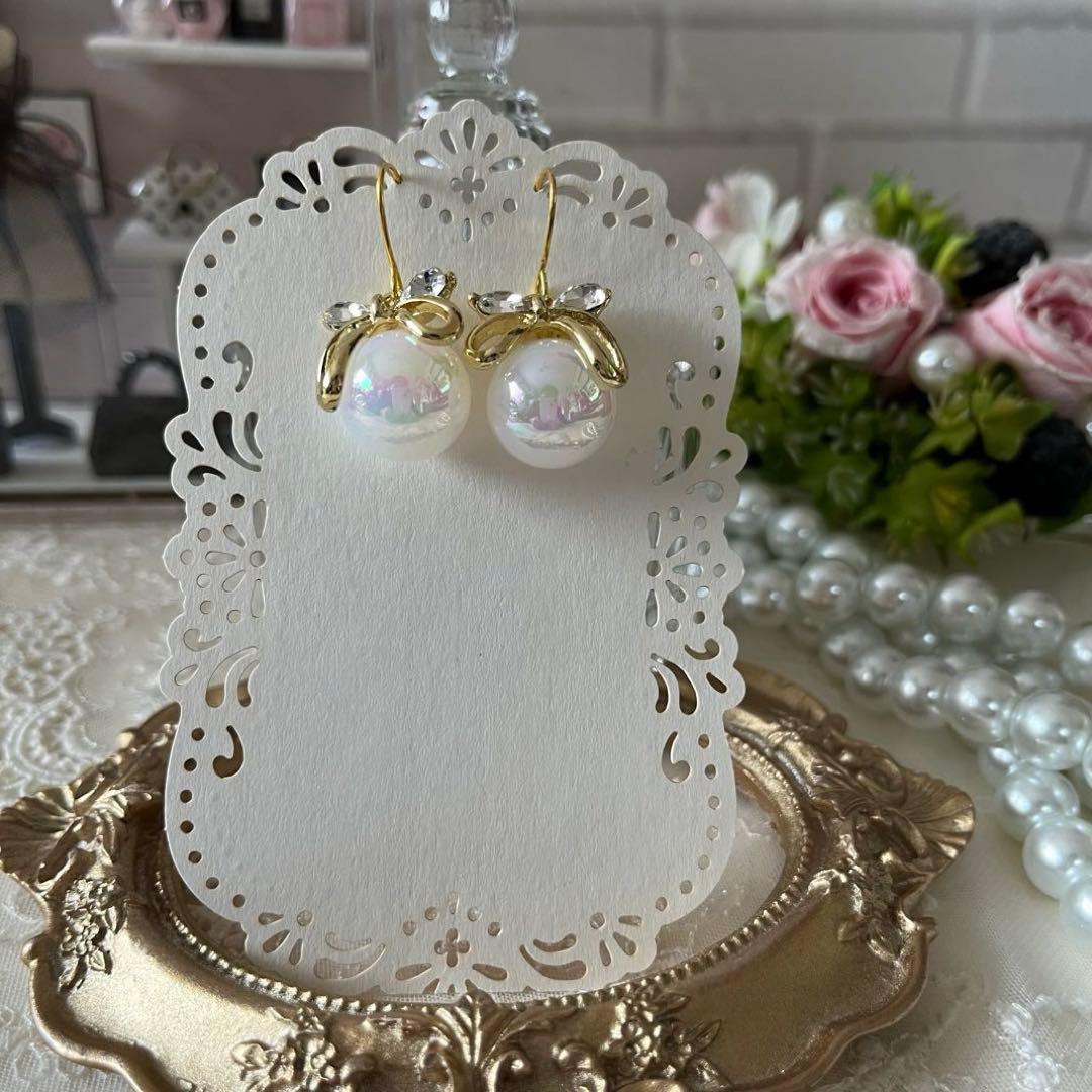 ☆❤️ りぼん　パール　ビジュー　ピアス　イヤリング