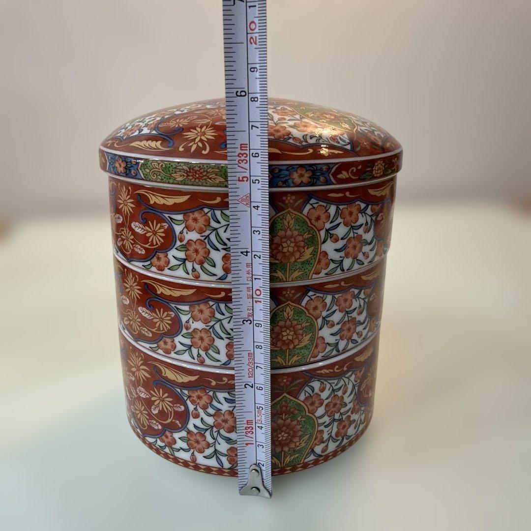 有田焼 飛鳥窯 三段重 重箱 重ね鉢 蓋付き 古伊万里 草花