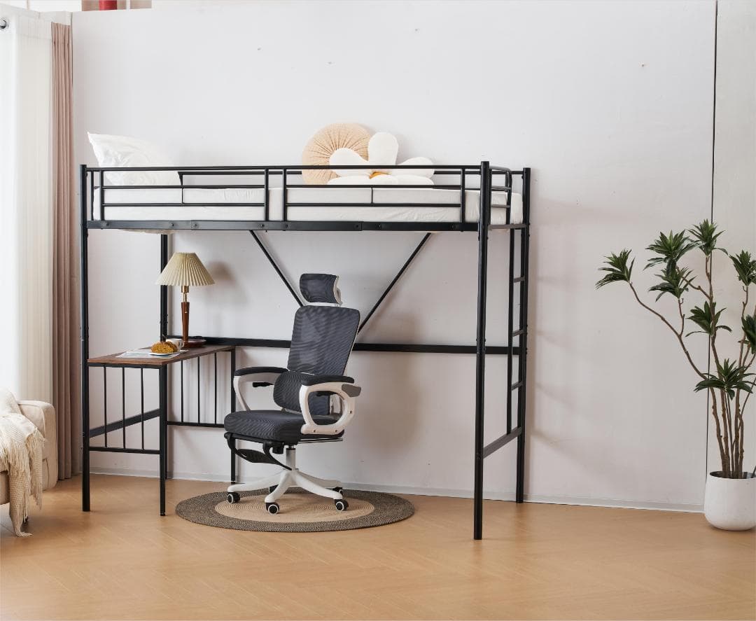 仕様変更再入荷・ロフトベッド【S・シングル】 デスク付き 子供部屋 BLACK