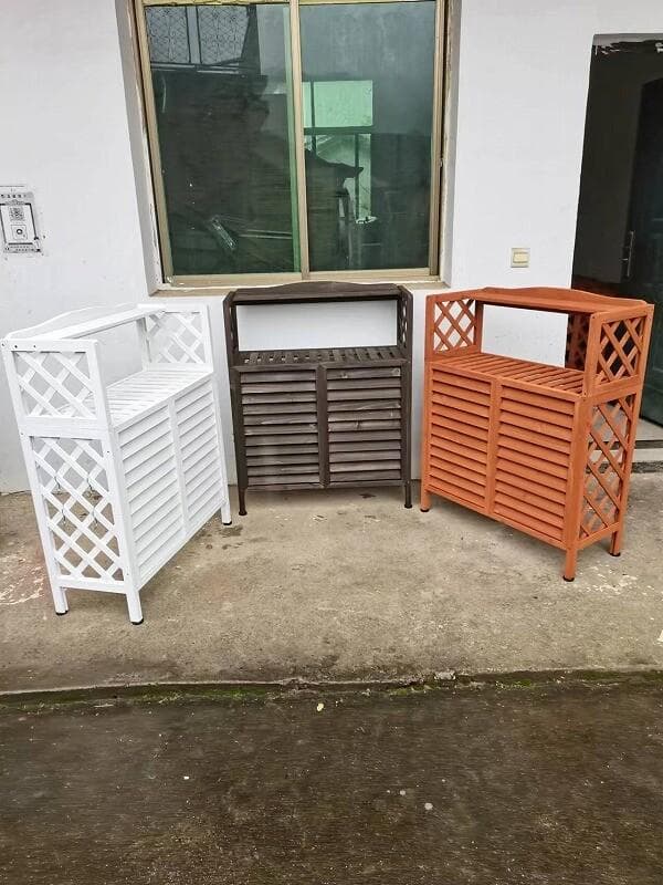 ２個セット 棚付き木製室外機カバー　ナチュラルブラウン