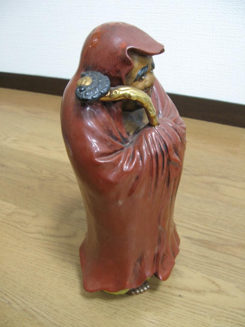 中古 九谷 焼 達磨 大師 立像 高さ約32 金彩 陶磁器 達磨祖師 菩提達磨