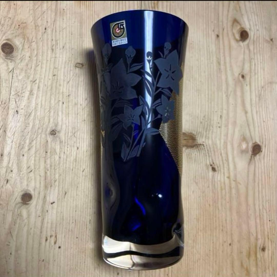 瑠璃金彩　江戸硝子　東洋佐々木クリスタル花瓶